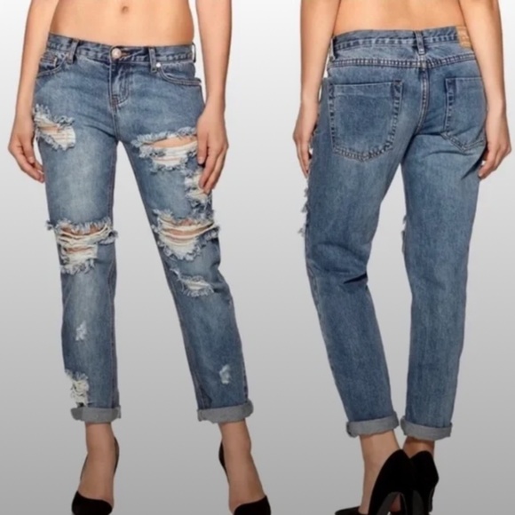 One Teaspoon Awesome Baggies Destroyed Boyfriend Jeans - Picture 1 of 5